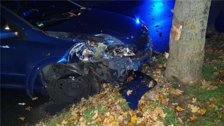Die 18-jährige Fahrerin hatte die Kontrolle verloren und war anschließen mit dem Auto gegen einen Baum gefahren. Foto: Polizei