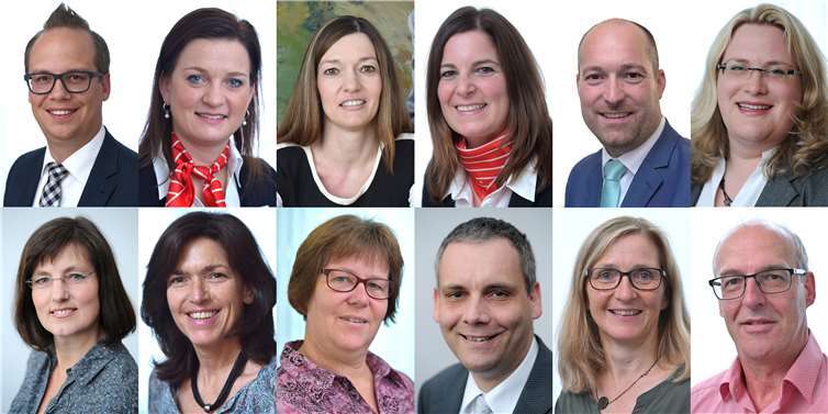 Die 25-jährigen Jubilare (oben von links): Jochen Siewert, Marion Krechel, Susanne Rose, Melanie Loosen, Christian Sauerborn und Katja SüsterhennDie 40-jährigen Jubilare (unten von links): Claudia Bährens, Christel Jakobs, Stefanie Kluth, Christoph Milles, Silvia Morgen und Udo Schüller. Fotos: KSK Mayen/ Ralph Künzel