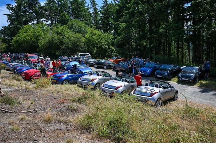 Die 44 Streetkas bei einer Pause im Rahmen der gemeinsamen Ausfahrt beim 6. Streetkar-Community-Treffen im Ahrtal. Foto: privat