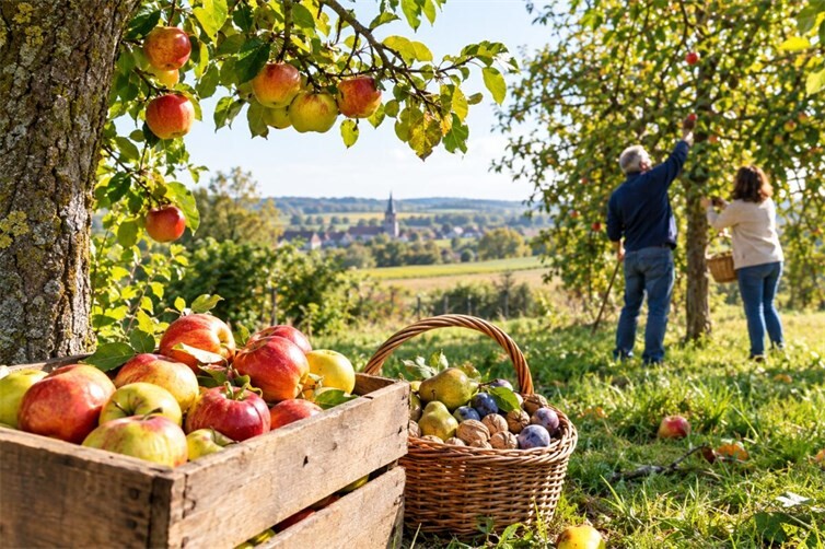 Die Aktion „Ernten erwünscht“ verbindet regionalen Genuss mit nachhaltigem Handeln: Wer selbst erntet, rettet wertvolle Lebensmittel vor dem Verrotten und unterstützt zugleich den Erhalt der Streuobstwiesen in der Region.