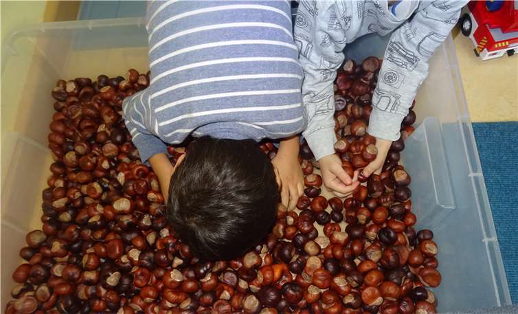 Die Aktionswanne voller Kastanien wird die Kinder durch die Herbstzeit begleiten. Foto: privat