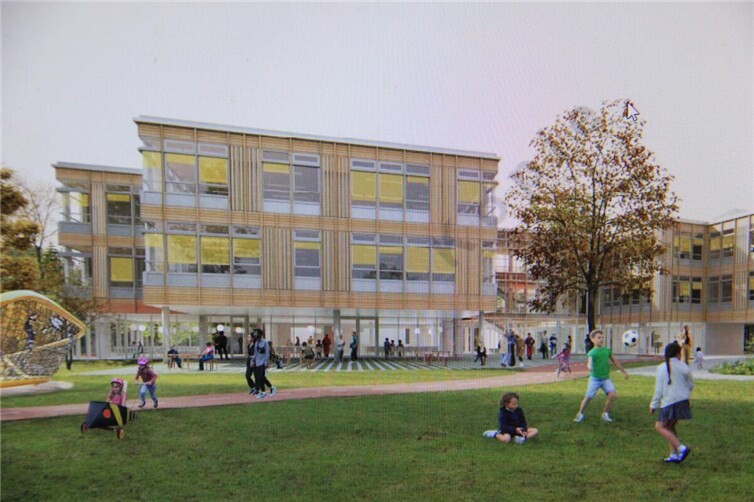 Die Animation zeigt, wie die neue Grundschule an der Weststraße aussehen soll. Fotos: GS