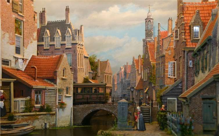 Die Anlage „Isselstein“ des Künstlers Dillen, der im Stile alter Niederländischer Meister ein dreidimensionales Gemälde mit integrierter Stadtbahn geschaffen hat. Karl-Heinz Gärtner