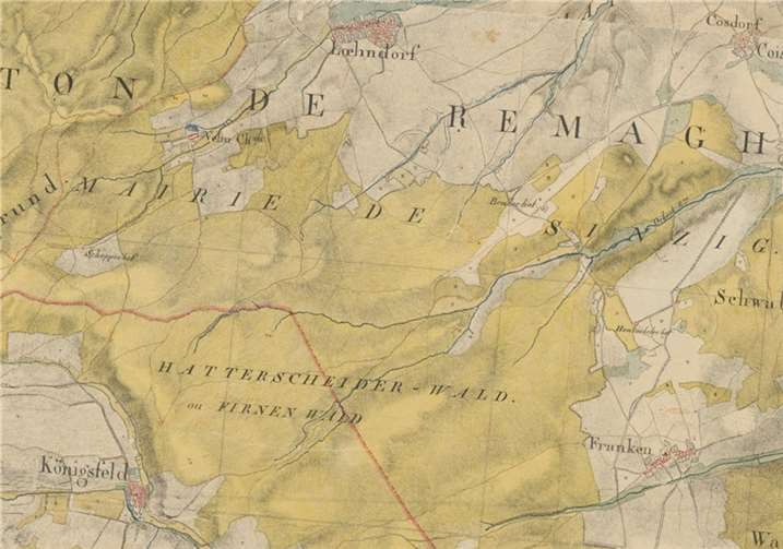 Die Außengrenzen des Harterscheid-Waldgebietes blieben seit Jahrhunderten im Wesentlichen unverändert, wie es bereits auf der sog. Tranchot-Karte aus dem Jahr 1808/18 erkennbar wird.  Foto: Gabriel Heeren