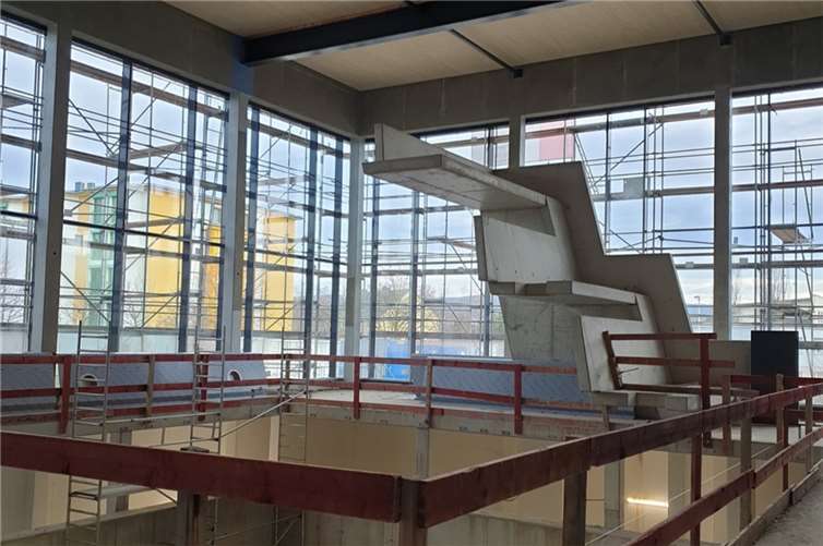 Die Bauarbeiten für das neue Koblenzer Hallenbad schreiten weiter voran. Bis Herbst 2023 soll der Bau fertiggestellt sein.  Foto: Koblenzer Bäder GmbH/Weißkopf