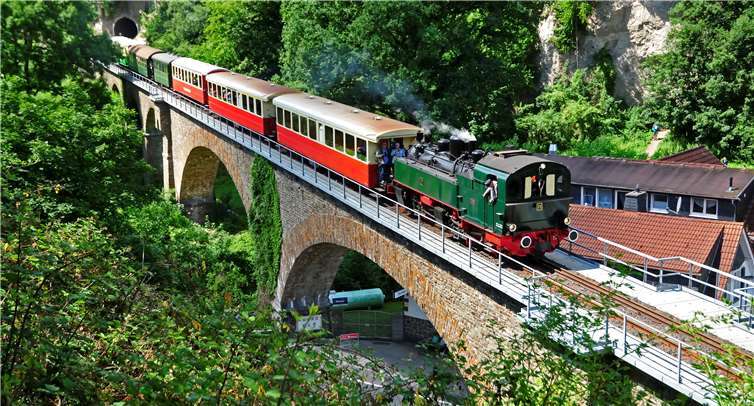 Die Dampflok überquert das Tönissteiner Talviadukt. Foto: Wolfgang Grafeneder
