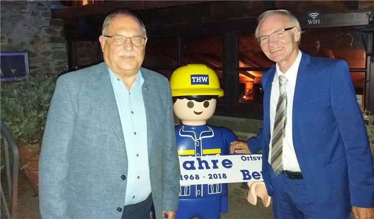 Die FDP-Kommunalpolitiker Günther Bomm (li.) und Herbert Speyerer dankten den Helfern in blauer Uniform. privat