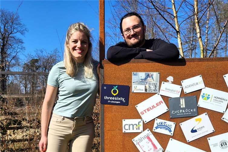 Die Firma threesixty aus Bad Ems, vertreten durch Herr Lewin und Frau Jockschat erneuerte ihr Engagement für das Projekt „Westerwald-Kinder“ und präsentierte ihr aktualisiertes Firmenschild an der Sponsorenwand.  Foto: Karin Probst-Bayer