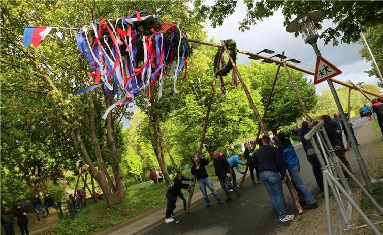 Die Freiwillige Feuerwehr und die Stadtsoldaten sorgten für das Aufstellen des prächtig geschmückten Baumes. Fotos: -StF-