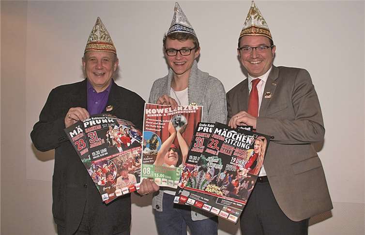 Die GKKG, vertreten durch (v.l.) Geschäftsführer Dirk Crecelius, Präsident Thomas Than und Tobias Bilo, freut sich auf eine närrische Session 2014 /2015. US