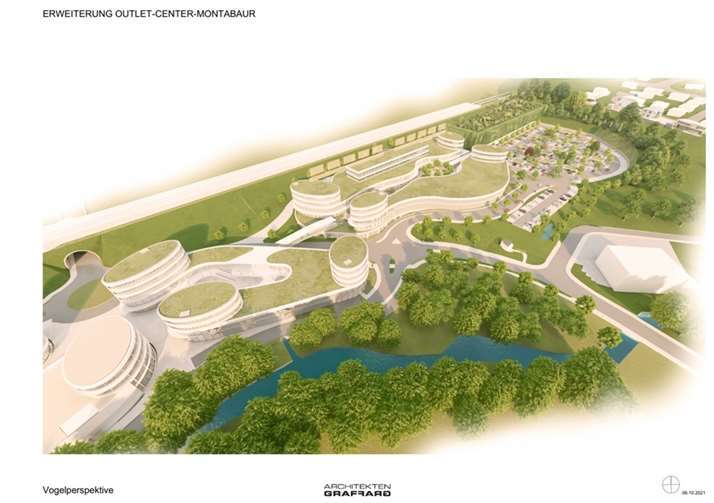 Die Grafik zeigt aus der Vogelperspektive, wie das erweiterte FOC und das neue Parkhaus aussehen könnten.  Foto: Architekten Graf+ Graf