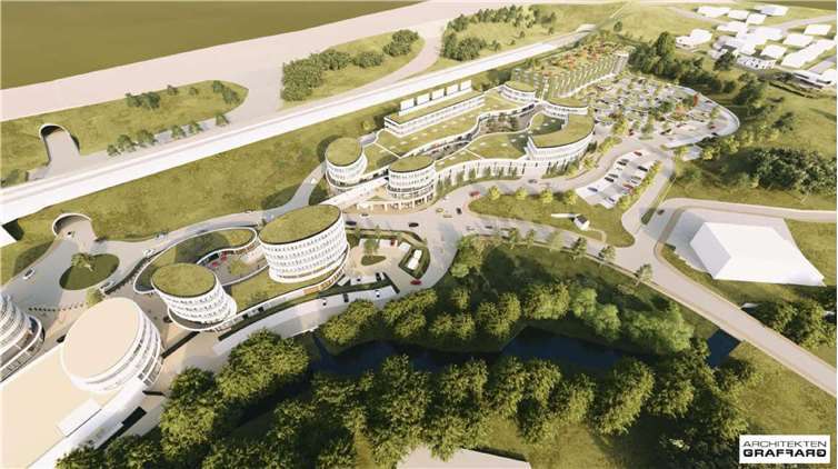 Die Grafik zeigt aus der Vogelperspektive, wie der neue Teil des FOCs aussehen soll.  Foto: Stadt Montabaur / Graf und Graf Architekten