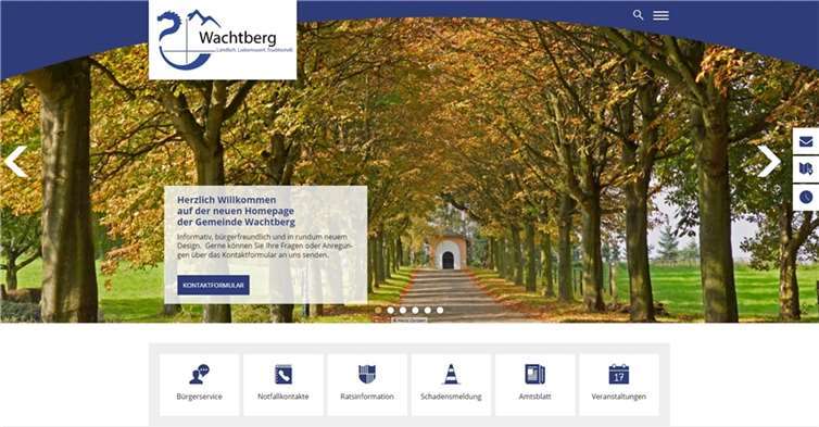 Die Homepage der Gemeinde Wachtberg www.wachtberg.de in neuem Design - Startseite. Foto: Gemeinde Wachtberg