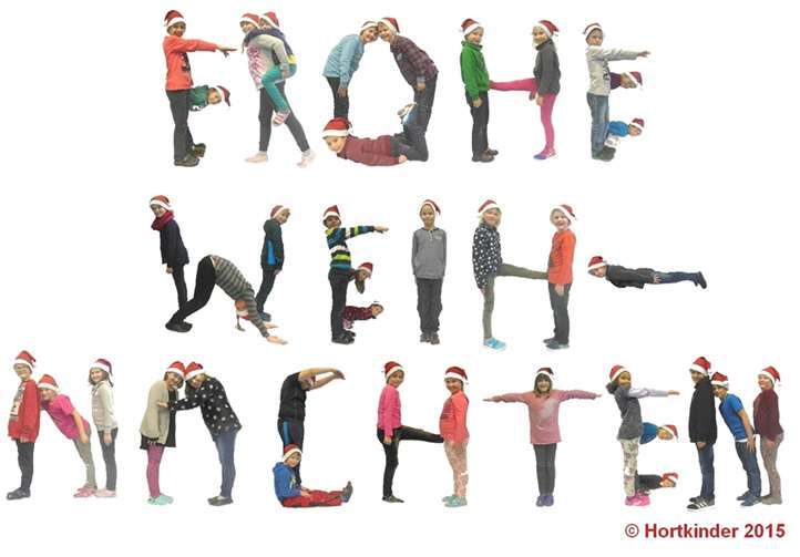Die Hortkinder mit ihrer weihnachtlichen Botschaft. Hortkinder 2015