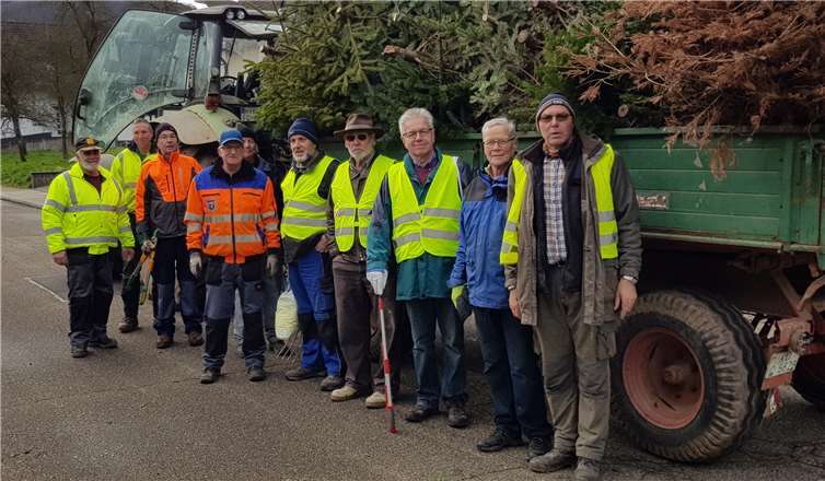 Die Jahrgangsfreunde 26/27 beim Einsammeln der Weihnachtsbäume in Löf.Quelle: Ortsgemeinde Löf