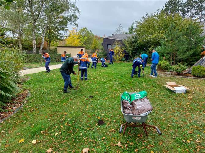 Die Jugendfeuerwehr Nentershausen sorgte mit weiteren Beteiligten dafür, dass 2000, vom Imkerverein Hadamar-Dornburg gespendete Krokusszweibeln auf dem Friedhof in Nentershausen gepflanzt wurden.  Fotos: Feuerwehr Nentershausen