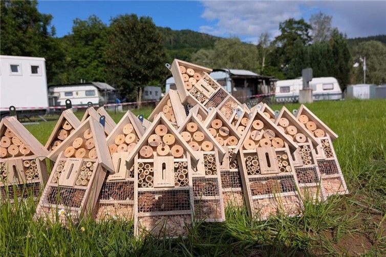 Die Jugendlichen bauten im Rahmen einer Prüfung zahlreiche Insektenhotels, die nun an den Feuerwachen im Kreis Mettmann ihren Platz finden.
