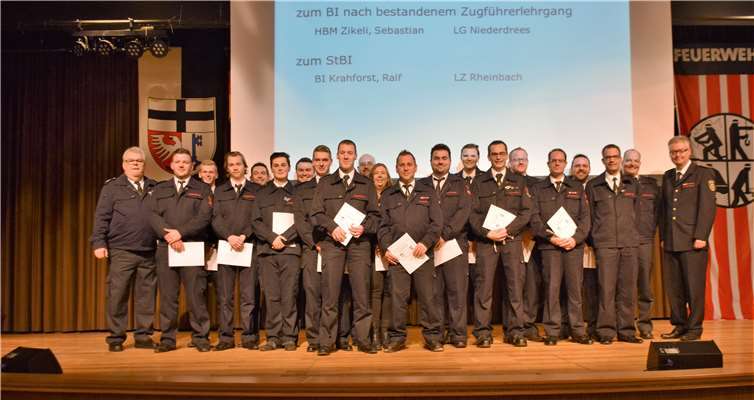 Die Kameraden der Feuerwehr wurden von Stadtbrandinspektor Laurenz Kreuser befördert.EICH