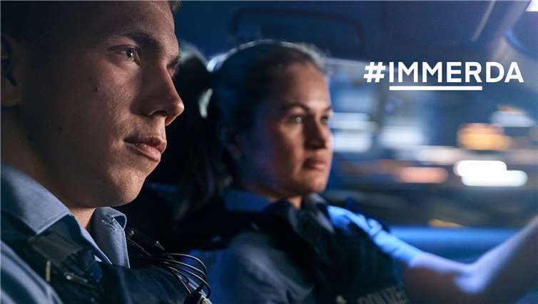 Die Kampagne #IMMERDA wirbt für Respekt gegenüber Einsatzkräften.Foto: Polizei