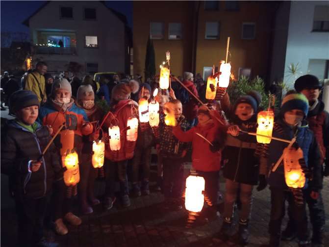 Die Kinder der Grundschule Niederwerth mit ihren Laternen. Foto: privat