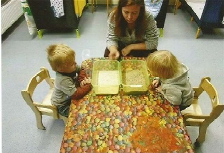 Die Kinder des U-3-Bereiches hatten die Möglichkeit, taktile Erfahrungen mit verschiedenen Materialien zu sammeln. privat