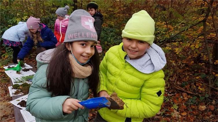 Die Kinder durchsuchten Kompost- und Waldbodenproben. Foto: Lydia B. Kretzer
