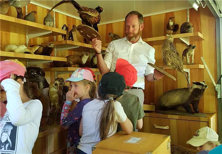 Die Kinder durften die ausgestopften Tiere anfassen um ein Gefühl dafür zu bekommen, wie das Fell und die Federn sich anfühlen.Privat