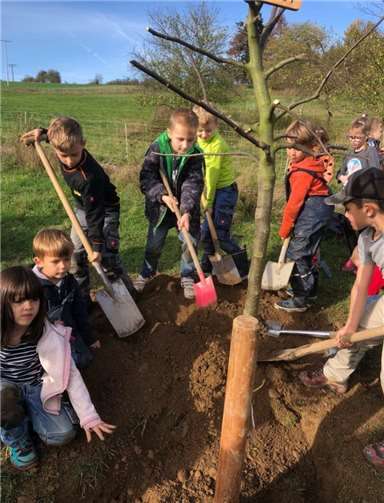 Die Kinder pflanzten ihren Baum.  Foto: privat