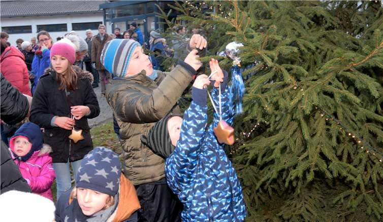 Die Kinder schmücken den Baum.