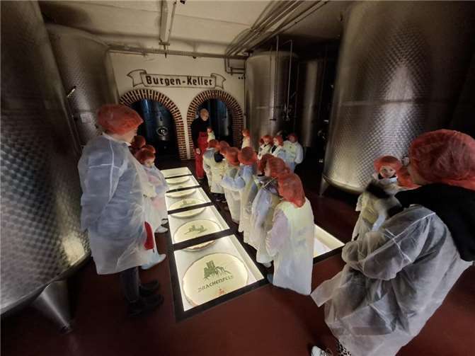 Die Kinder und Betreuerinnen vor dem Burgenkeller.