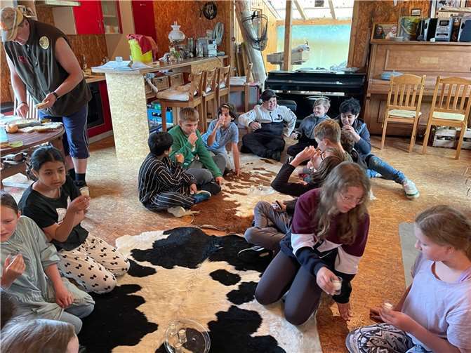 Die Klasse 5a besuchte am Wandertag einen Wiesenhof in Maxsain. Fotos: H. Herzog und O. Gräfen