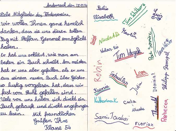 Die Klasse 5b bedankt sich beim Förderverein mit dieser Postkarte für die Ermöglichung dieses besonderen Erlebnisses. privat