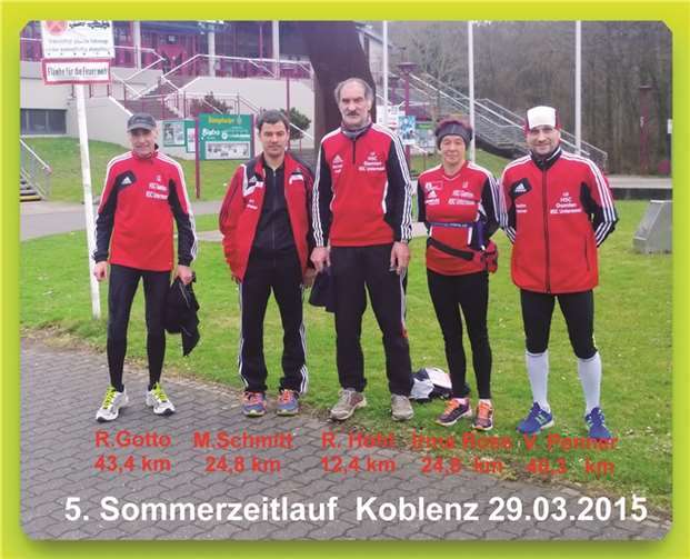Die „LG-Kilometer-Sammler“ vor der Conlog-Arena in Koblenz.privat