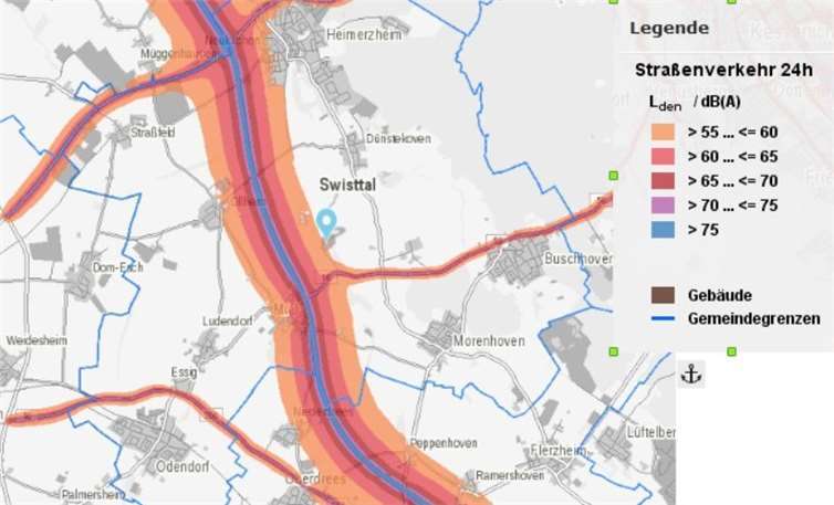 Die Lärmkartierung zeigt, welche Dezibel-Werte bei einem Ausbau der A61 zu erwarten sind. Bürger für Swisttal (BfS)