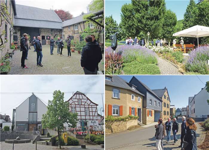 Die Maßnahmen, die bei „Unser Dorf hat Zukunft“ bewertet werden, sind vielseitig (von links oben im Uhrzeigersinn): Von der renovierten Hofanlage, über einen neuen Pfarrgarten bis hin zu wunderschön gestalteten Straßen und der gelungenen Kombination von Alt- und Neubauten im Ortskern.Quelle: Kreisverwaltung Mayen-Koblenz