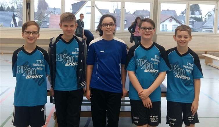 Die Minis der TTSG (v.li.n.re.) Eric Gottwald, Daniel Herzog, Anna Haubrich, Luca Thielen und Fynn Rübenach. Es fehlt Dennis Korn.Privat