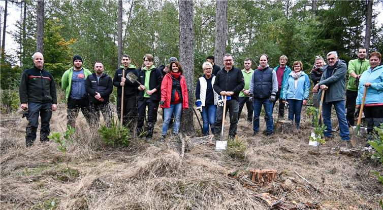 Die MitarbeiterInnen der Firma reifert mit Revierförster Christoph Kirst nach getaner Arbeit.