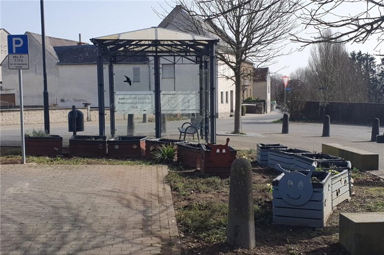 Die Pflanzkübel am Kindergarten.