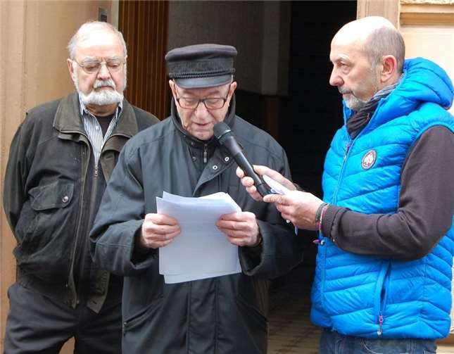 Die Protagonisten der Gedenkveranstaltung für die jüdische Familie Feit. (v.l.) Ivo Subiel, Rudi Mennen, Helmut Rosenbaum. FA