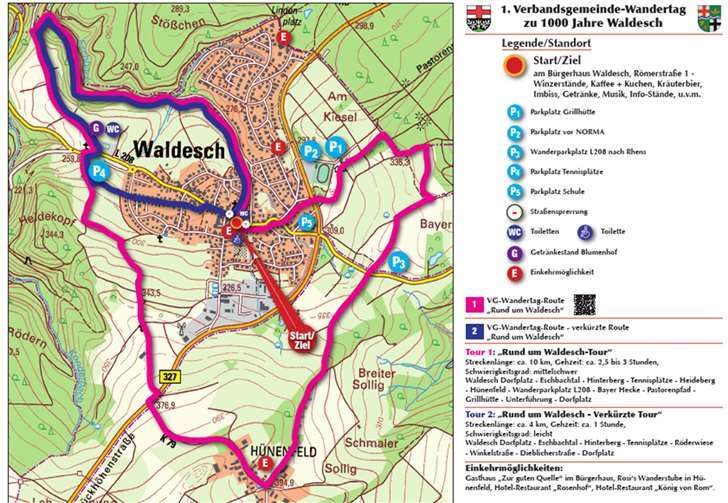 Die Routen des Verbandsgemeinde-Wandertags.Quelle: Tourist-Information Sonnige Untermosel