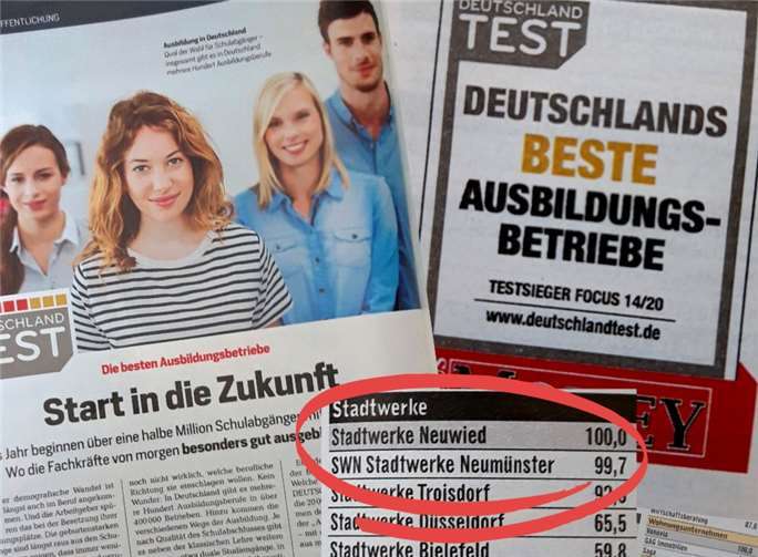 Die SWN sind laut der neuen Studie von ´Focus Money´ der Maßstab unter den Stadtwerken. Sie führen das Ranking mit der Auszeichnung „Deutschlands beste Ausbildungsbetriebe“ an. Foto: Stadtwerke Neuwied