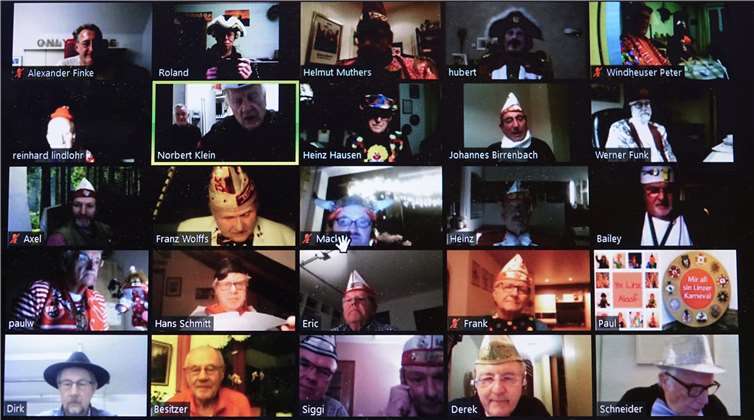 Die Sänger des Linzer Männergesangvereins beim Online-Karnevalstreffen am 11. Februar 2021. Foto: Roland Thees