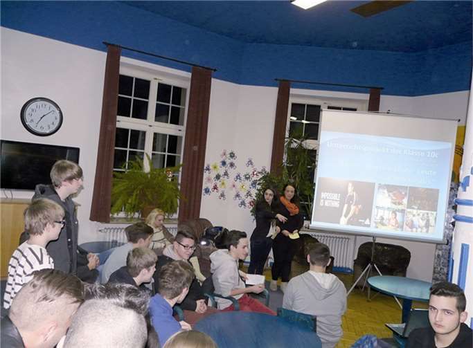 Die SchülerInnen bei der Präsentation im Jugendbahnhof. privat