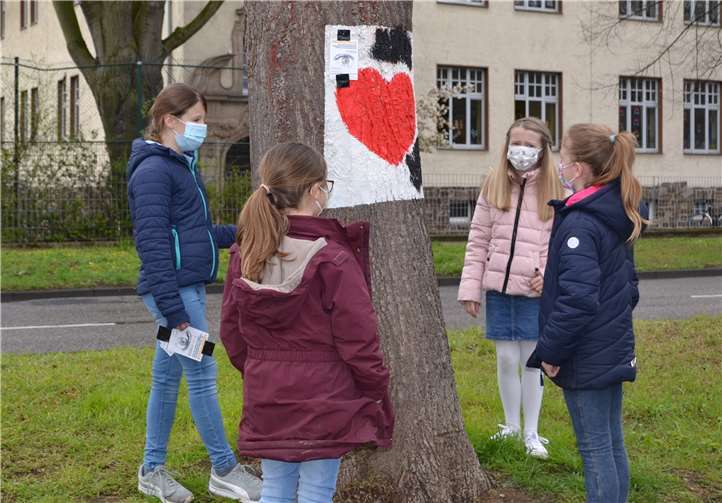Die Schülerinnen und Schüler der 4. Klassen sind enttäuscht über die verunstalteten Bilder an den Platanen in Moselweiß.Foto: Stadt Koblenz
