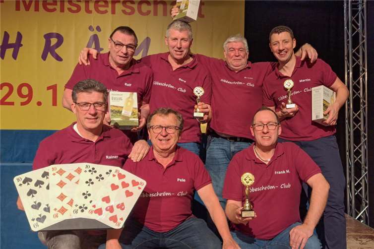 Die Sibbeschröm-Abteilung des BSC bei der Rheinlandmeisterschaft: Rainer Hüffel, Pele Drolshagen, Frank Michels (vordere Reihe), Ralf Raths, Gerd Harzem, Erwin Fink und Martin Thelen.(hintere Reihe).  Foto:privat