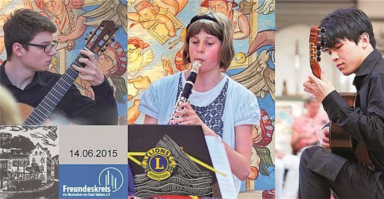 Die Sieger im Konzert der Landespreisträger RLP am 14. Juni in der ehemaligen Pallottiner-Kapelle in Koblenz-Ehrenbreitstein, von links nach rechts: Lukas Klemmer, Charlotte Dohr und Yucen Du.Alfred Pohlmann