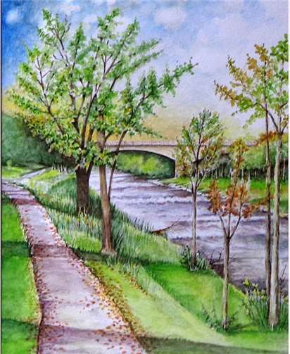 Die Sinziger Ahrbrücke, gemalt von Rudolf Hochstädter. privat