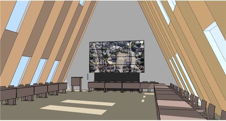 Die Skizze zeigt, wie der künftige Ratssaal mit LCD-Leinwand aussehen könnte. Foto/Grafik: Graner+Partner Ingenieure)