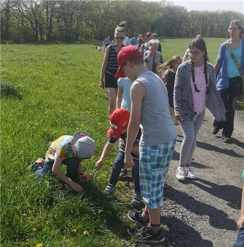 Die Spaziergänger suchten den Weg gründlich nach Ostereiern ab. Foto: privat
