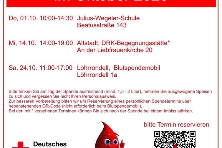 Die Spendetermine im Oktober in der Übersicht.